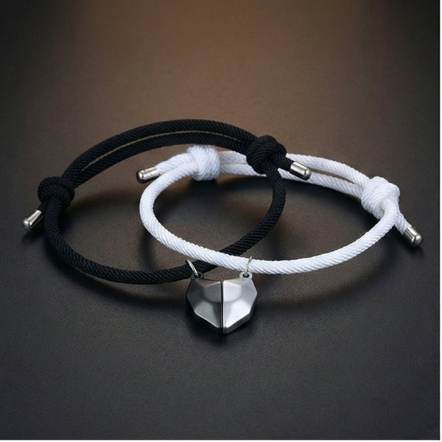 THE MEN THING Leather Bracelet TWIN HEART LINK - Bracelet with Heart Charm for Men and Women Adjustable Couples Rope Bracelet