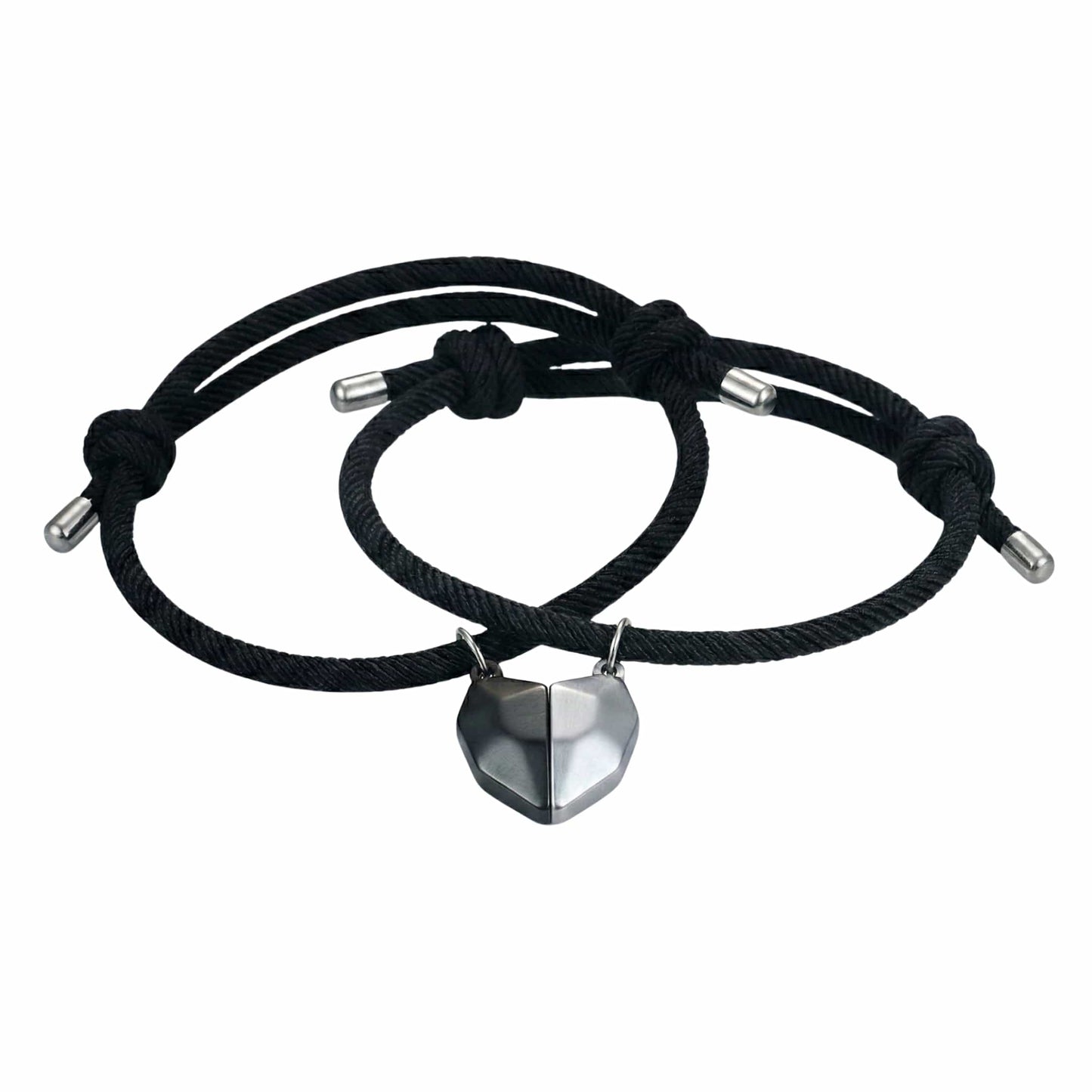 THE MEN THING Leather Bracelet TWIN HEART LINK - Bracelet with Heart Charm for Men and Women Adjustable Couples Rope Bracelet