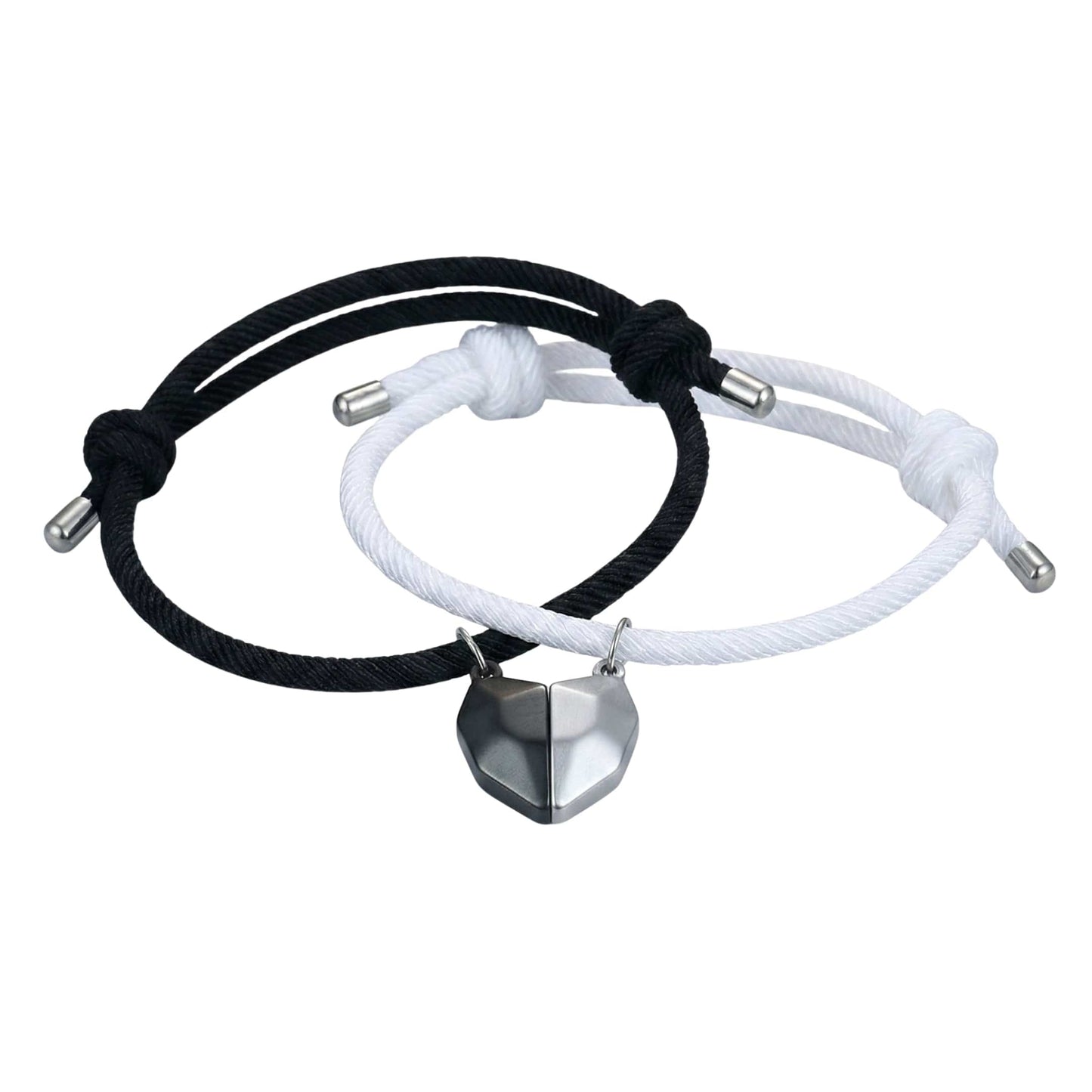 THE MEN THING Leather Bracelet TWIN HEART LINK - Bracelet with Heart Charm for Men and Women Adjustable Couples Rope Bracelet