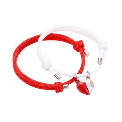 THE MEN THING Leather Bracelet TWIN HEART LINK - Bracelet with Heart Charm for Men and Women Adjustable Couples Rope Bracelet