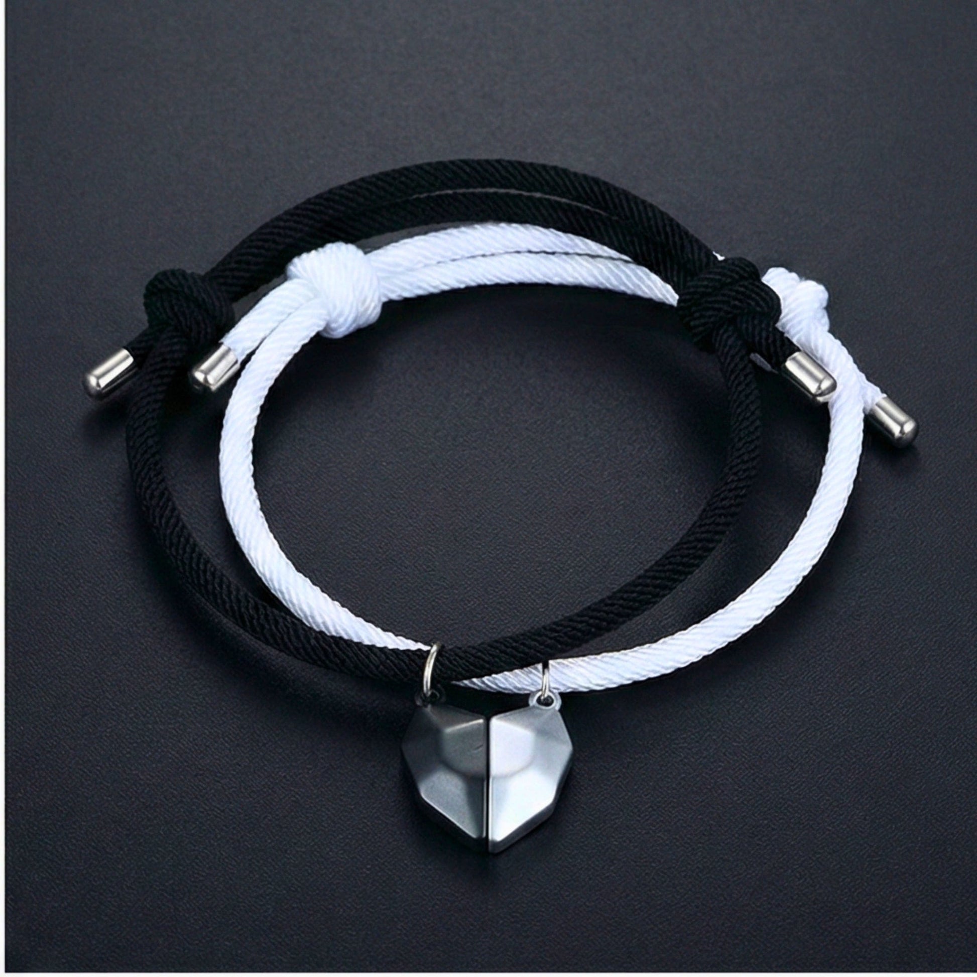 THE MEN THING Leather Bracelet TWIN HEART LINK - Bracelet with Heart Charm for Men and Women Adjustable Couples Rope Bracelet