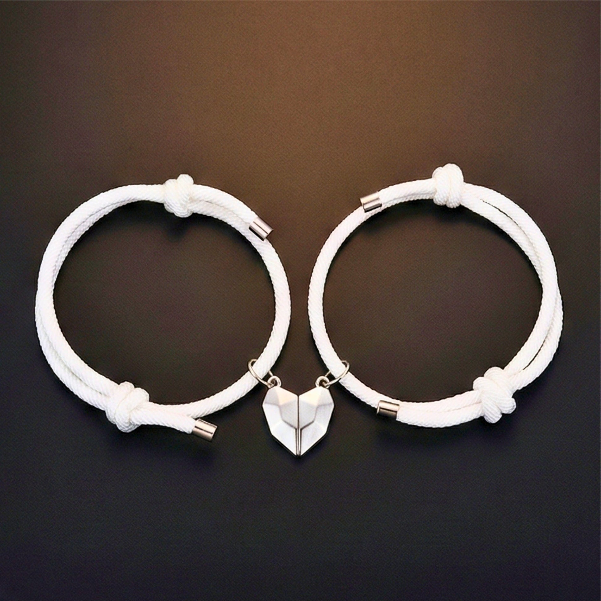 THE MEN THING Leather Bracelet TWIN HEART LINK - Bracelet with Heart Charm for Men and Women Adjustable Couples Rope Bracelet