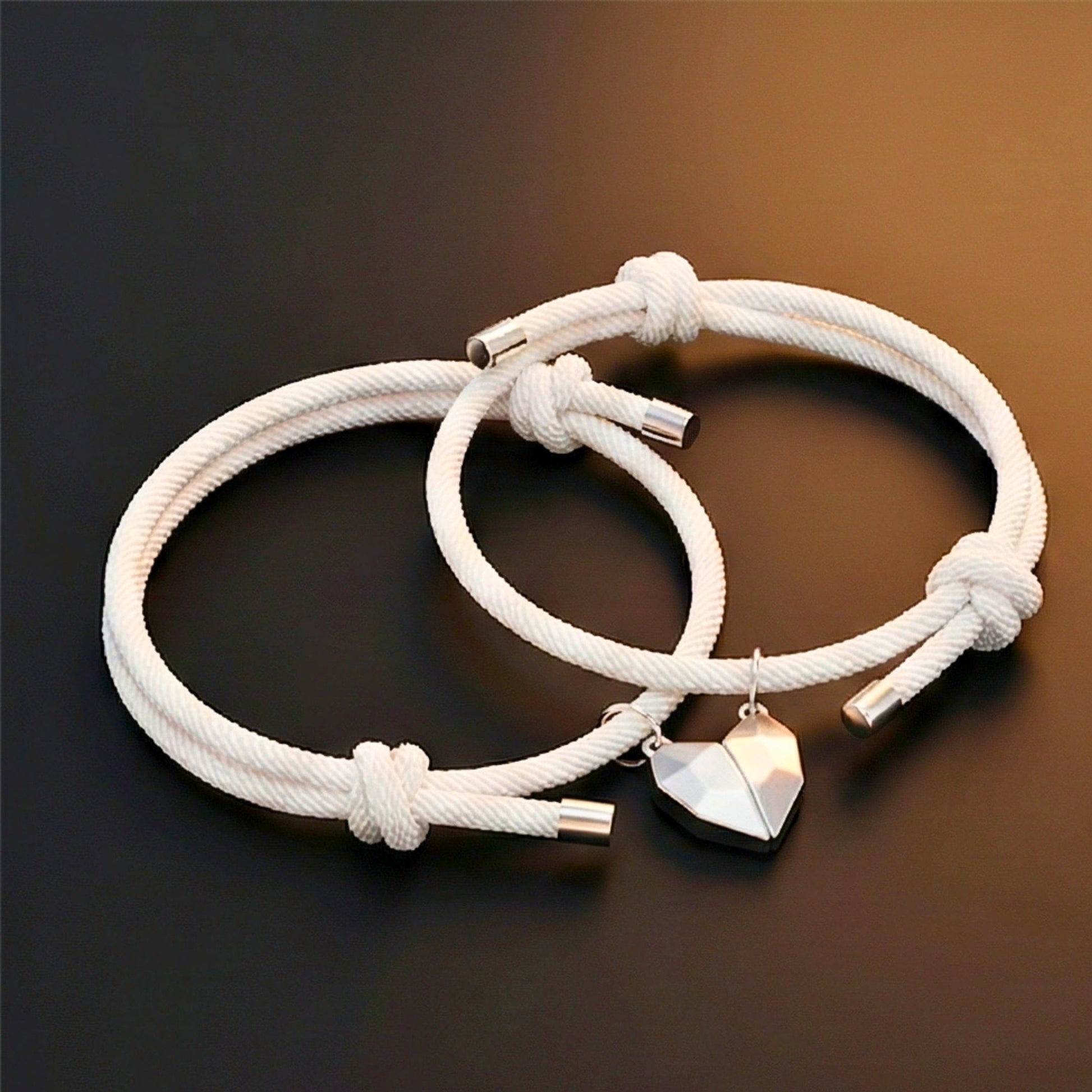 THE MEN THING Leather Bracelet TWIN HEART LINK - Bracelet with Heart Charm for Men and Women Adjustable Couples Rope Bracelet