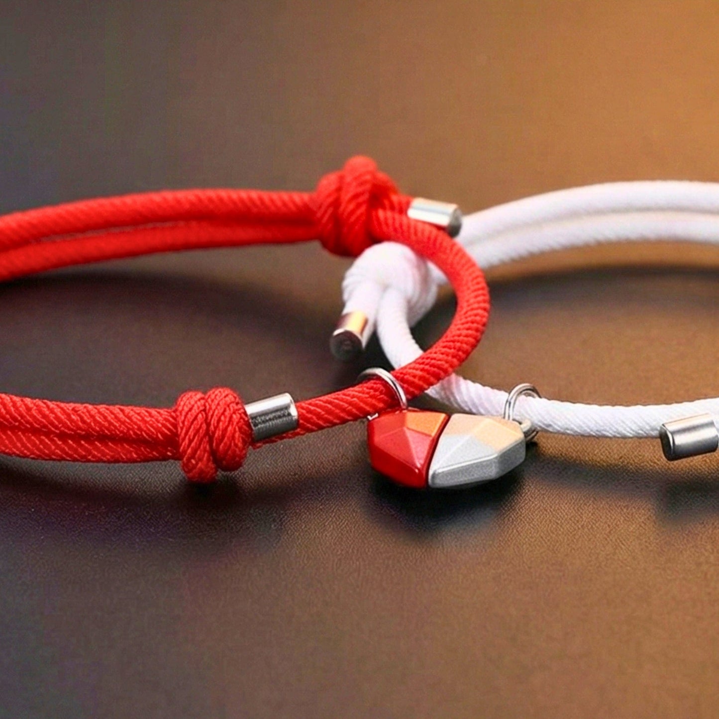 THE MEN THING Leather Bracelet TWIN HEART LINK - Bracelet with Heart Charm for Men and Women Adjustable Couples Rope Bracelet