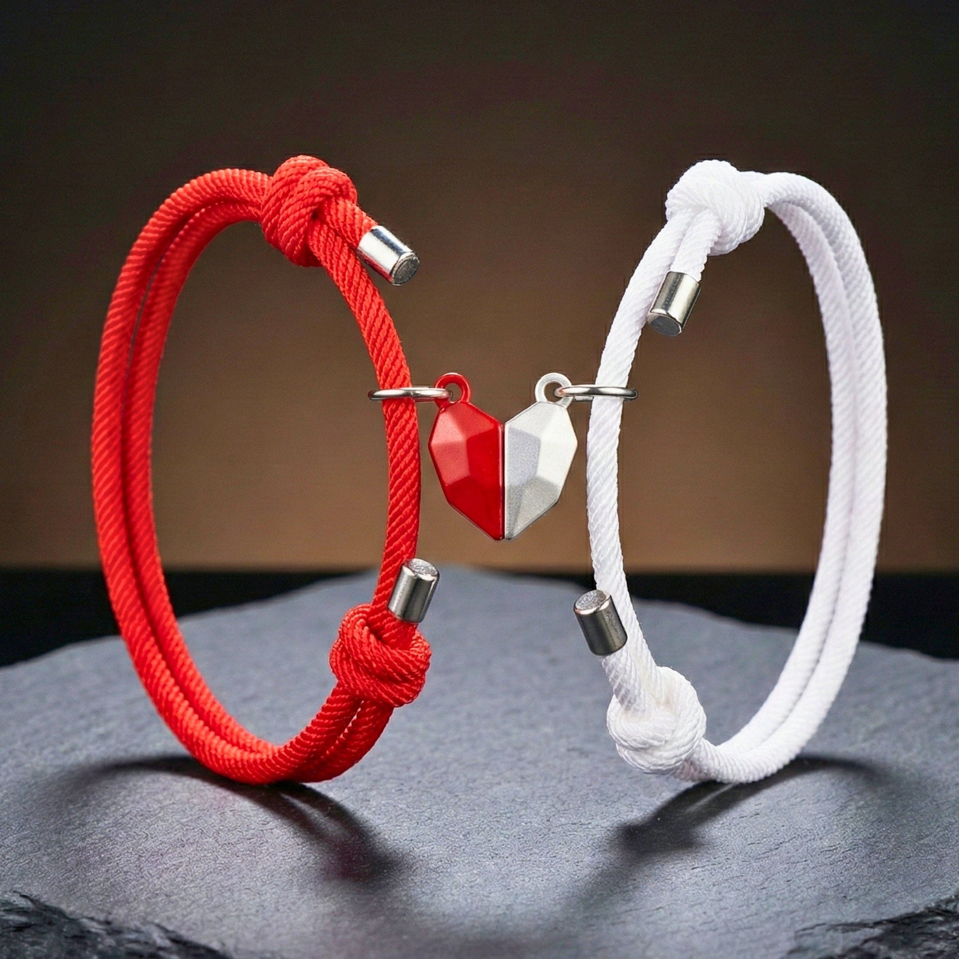 THE MEN THING Leather Bracelet TWIN HEART LINK - Bracelet with Heart Charm for Men and Women Adjustable Couples Rope Bracelet