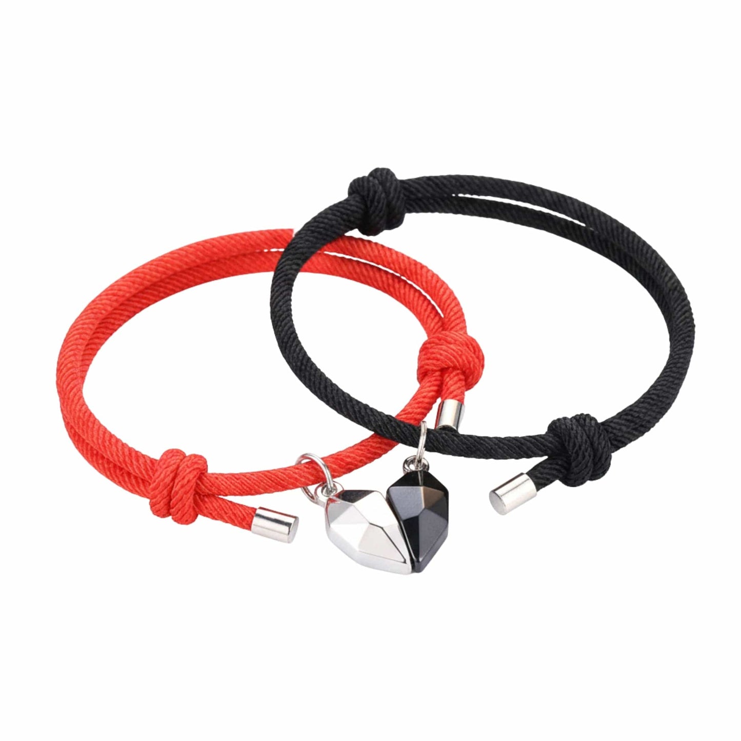THE MEN THING Leather Bracelet TWIN HEART LINK - Bracelet with Heart Charm for Men and Women Adjustable Couples Rope Bracelet