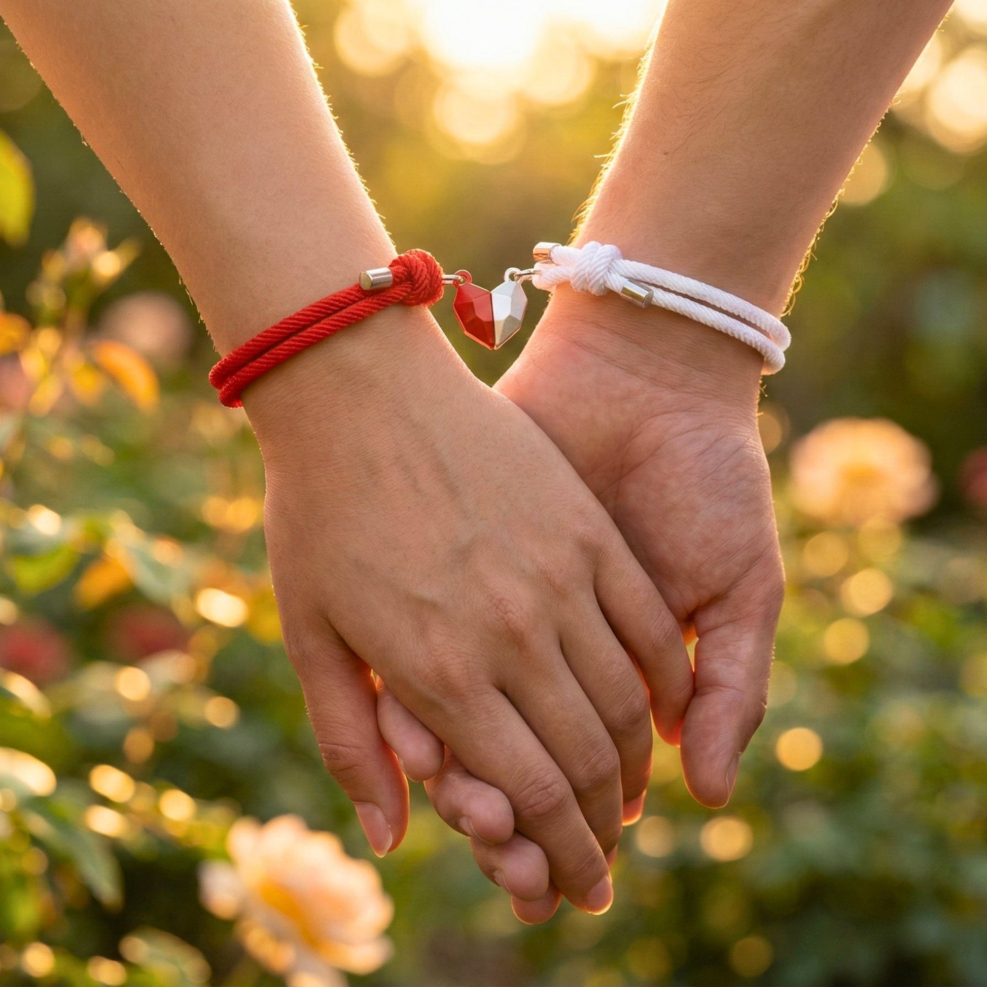 THE MEN THING Leather Bracelet TWIN HEART LINK - Bracelet with Heart Charm for Men and Women Adjustable Couples Rope Bracelet