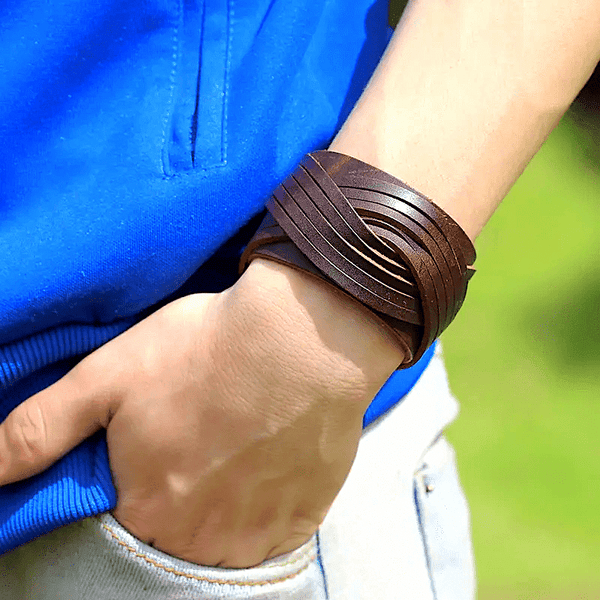 TWISTBOUND BROWN - Genuine Braided Leather Bracelet Set for Men & Boys (8 inch)