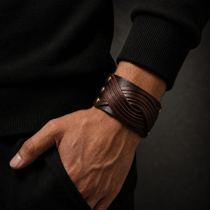 THE MEN THING Leather Bracelet TWISTBOUND BROWN - Genuine Braided Leather Bracelet Set for Men & Boys (8 inch)