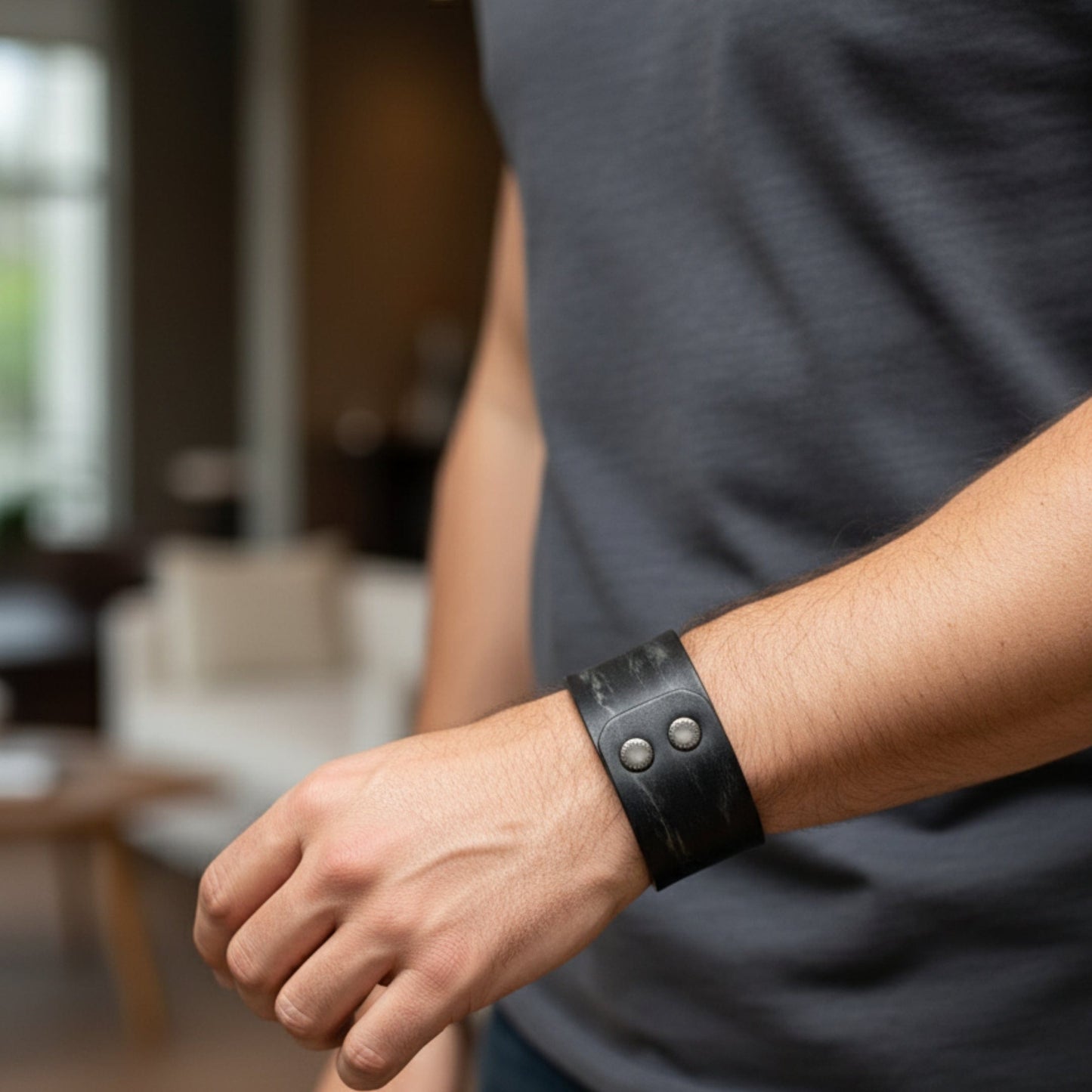 THE MEN THING Leather Bracelet URBAN GRIT - 40mm Genuine Leather Adjustable Bracelet for Men & Boys (9 inch)