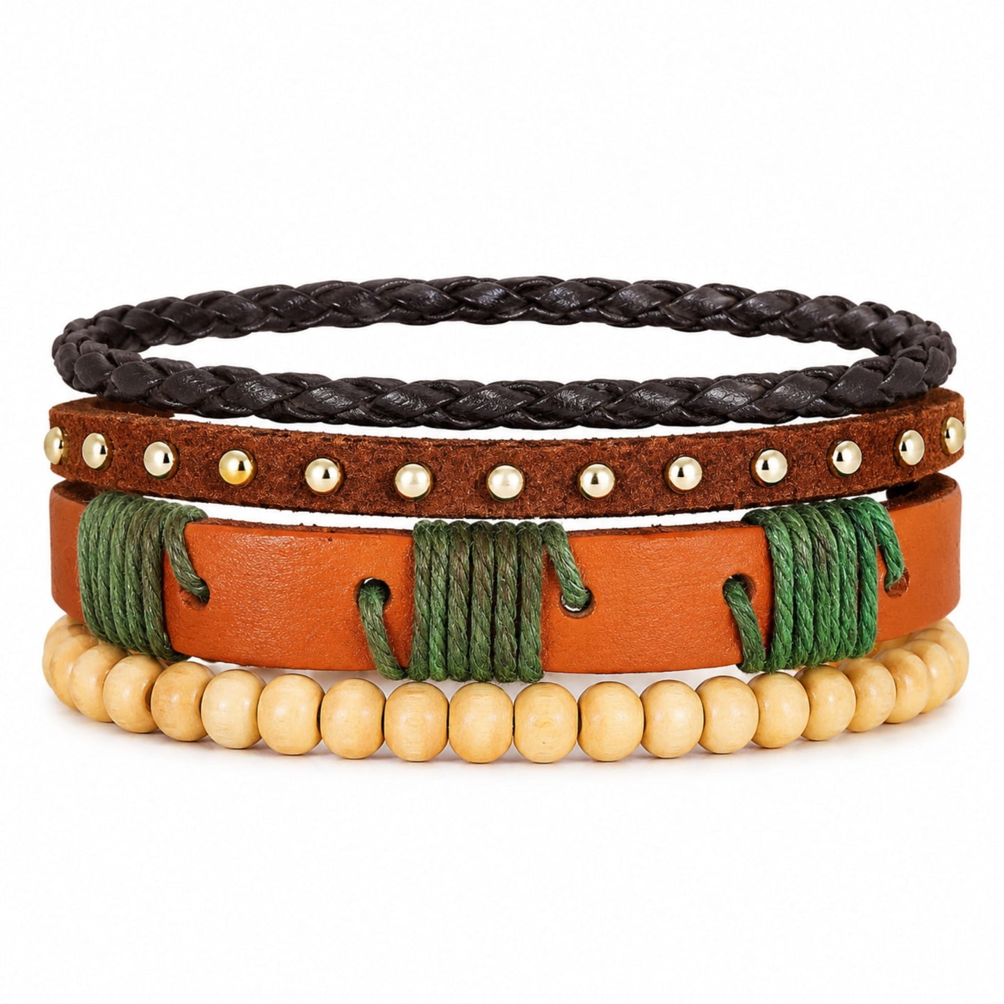 THE MEN THING Leather Bracelet URBAN TRIBE STACK - 3Pcs Genuine Leather Adjustable Bracelets Set for Men & Boys