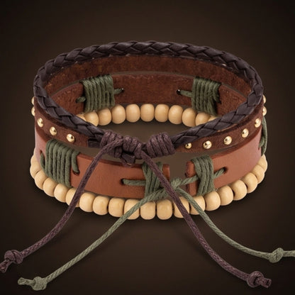 THE MEN THING Leather Bracelet URBAN TRIBE STACK - 3Pcs Genuine Leather Adjustable Bracelets Set for Men & Boys