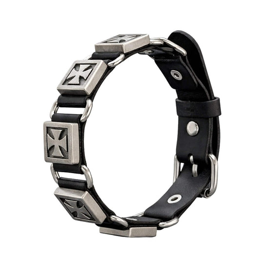 THE MEN THING Leather Bracelet VANGUARD CROSS - Black 23mm Genuine Leather Bracelet with Stainless Steel Buckle Clasp for Men & Boys (8 to 9 inch)