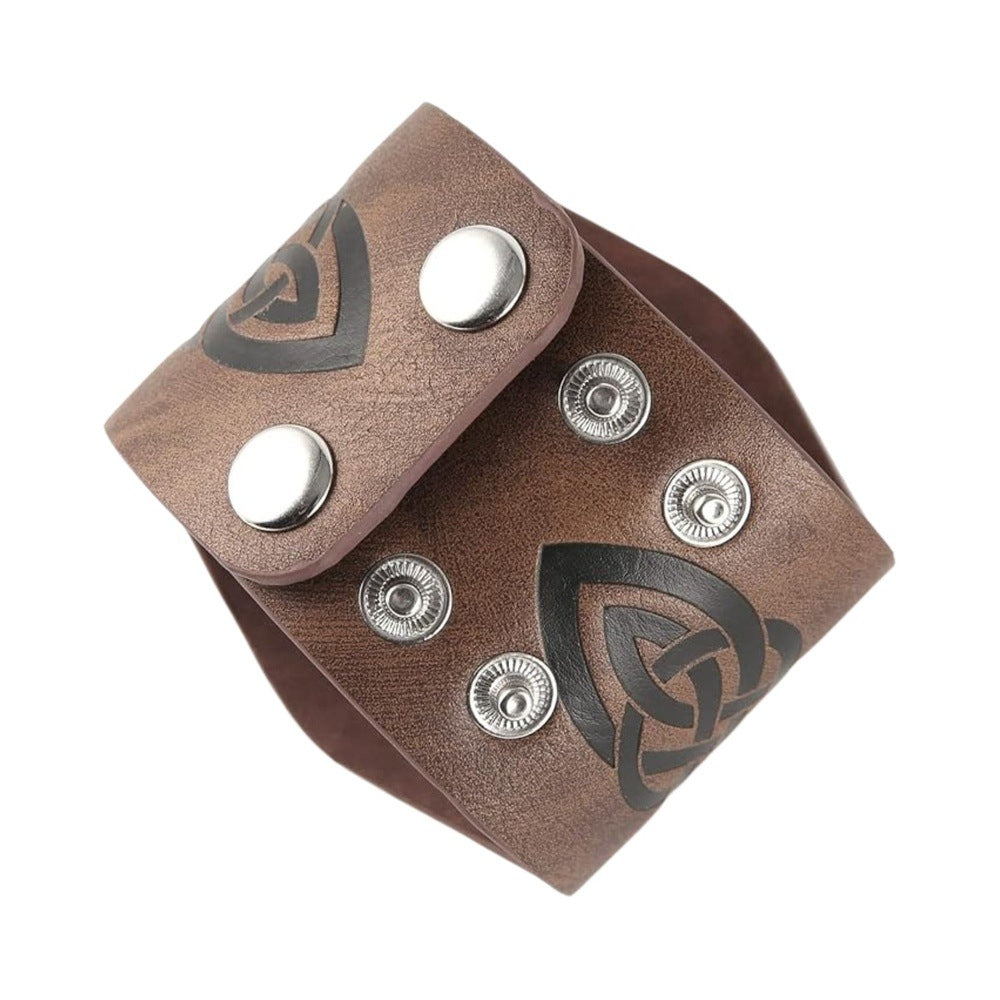 THE MEN THING Leather Bracelet VEGVISIR RUNIC - 50.7mm Brown Genuine Leather Adjustable Bracelet for Men & Boys (9.5 inch)