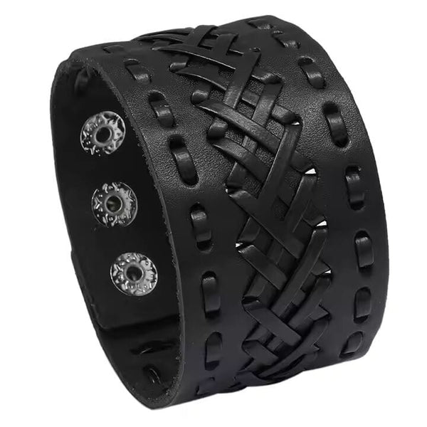 VERTEX STRAP BLACK - Genuine Braided Leather Bracelet Set for Men & Boys (8 inch)