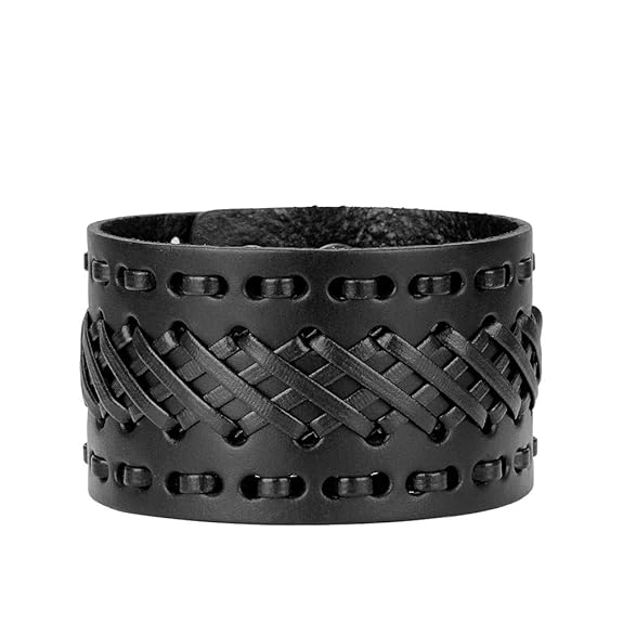 VERTEX STRAP BLACK - Genuine Braided Leather Bracelet Set for Men & Boys (8 inch)