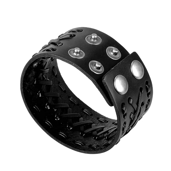 VERTEX STRAP BLACK - Genuine Braided Leather Bracelet Set for Men & Boys (8 inch)