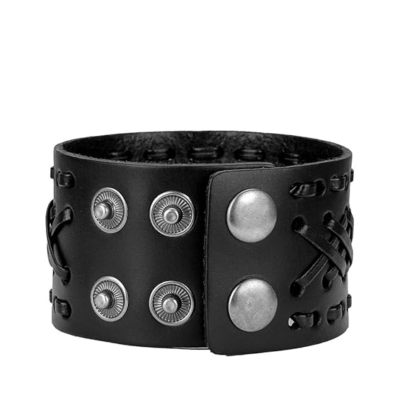 VERTEX STRAP BLACK - Genuine Braided Leather Bracelet Set for Men & Boys (8 inch)