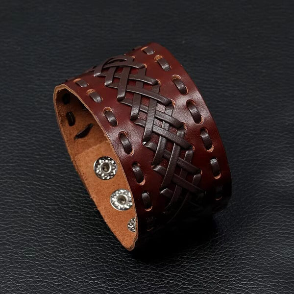 VERTEX STRAP BROWN - Genuine Braided Leather Bracelet Set for Men & Boys (8 inch)