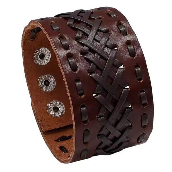 VERTEX STRAP BROWN - Genuine Braided Leather Bracelet Set for Men & Boys (8 inch)