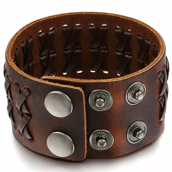 VERTEX STRAP BROWN - Genuine Braided Leather Bracelet Set for Men & Boys (8 inch)