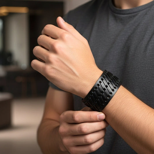 THE MEN THING Leather Bracelet VIKING WEAVE - 35mm Genuine Leather Adjustable Bracelet for Men & Boys (8-8.5-9 inch)