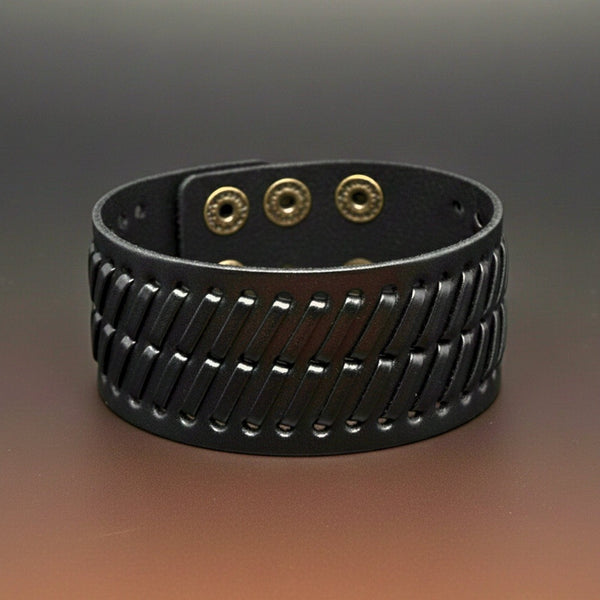 VIKING WEAVE - 35mm Genuine Leather Adjustable Bracelet for Men & Boys (8-8.5-9 inch)