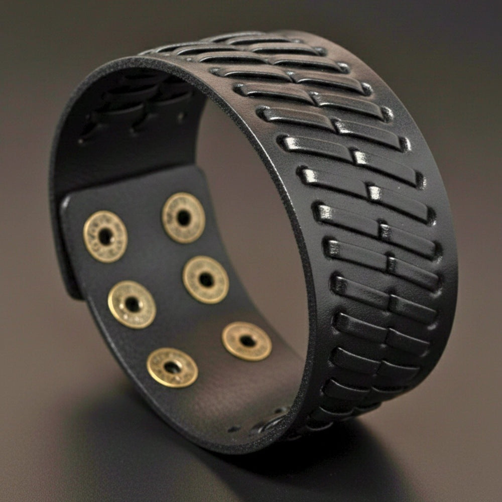 THE MEN THING Leather Bracelet VIKING WEAVE - 35mm Genuine Leather Adjustable Bracelet for Men & Boys (8-8.5-9 inch)