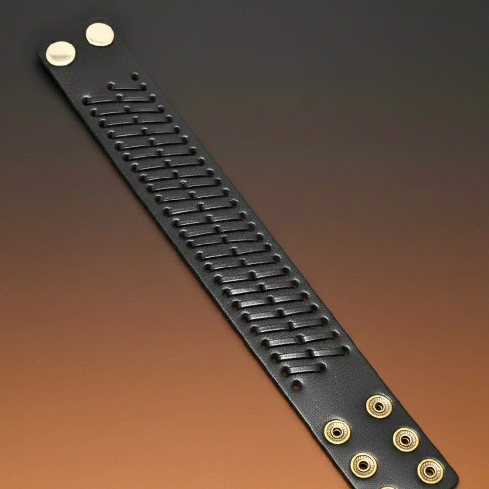 THE MEN THING Leather Bracelet VIKING WEAVE - 35mm Genuine Leather Adjustable Bracelet for Men & Boys (8-8.5-9 inch)