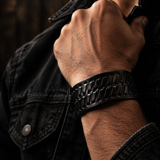 THE MEN THING Leather Bracelet VIKING WEAVE - 35mm Genuine Leather Adjustable Bracelet for Men & Boys (8-8.5-9 inch)
