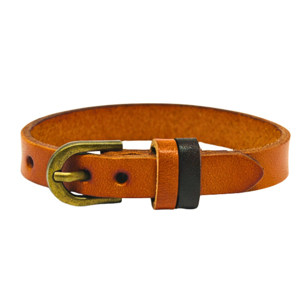 VINTAGE EMBER - 11mm Brown Genuine Leather Adjustable Bracelet for Men & Boys (9 inch)