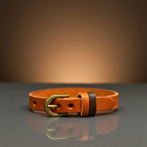 VINTAGE EMBER - 11mm Brown Genuine Leather Adjustable Bracelet for Men & Boys (9 inch)