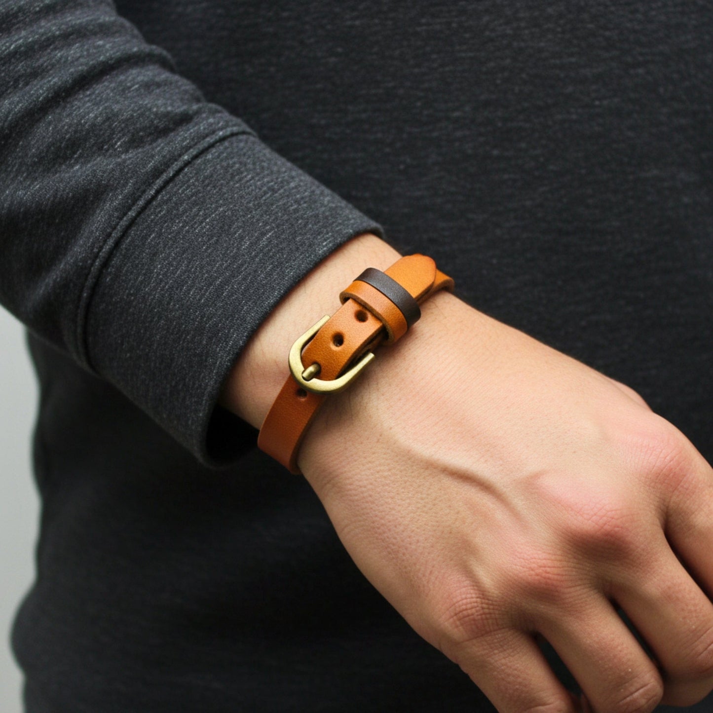 THE MEN THING Leather Bracelet VINTAGE EMBER - 11mm Brown Genuine Leather Adjustable Bracelet for Men & Boys (9 inch)