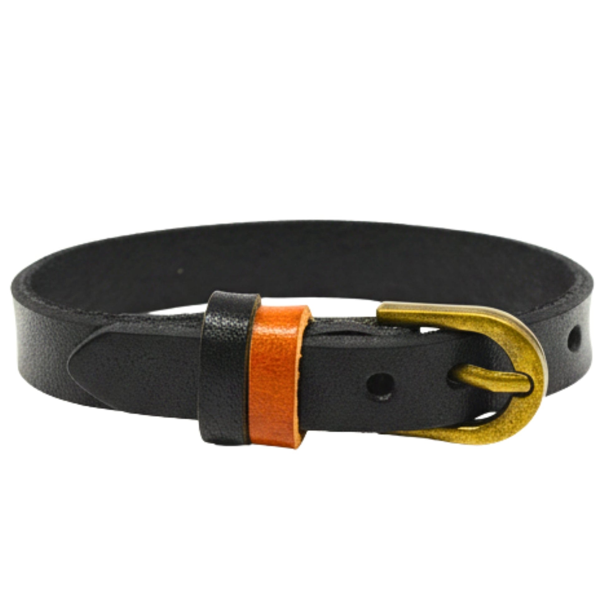 THE MEN THING Leather Bracelet VINTAGE LOOP - 10mm Black Genuine Leather Adjustable Bracelet for Men & Boys (9.8 inch)