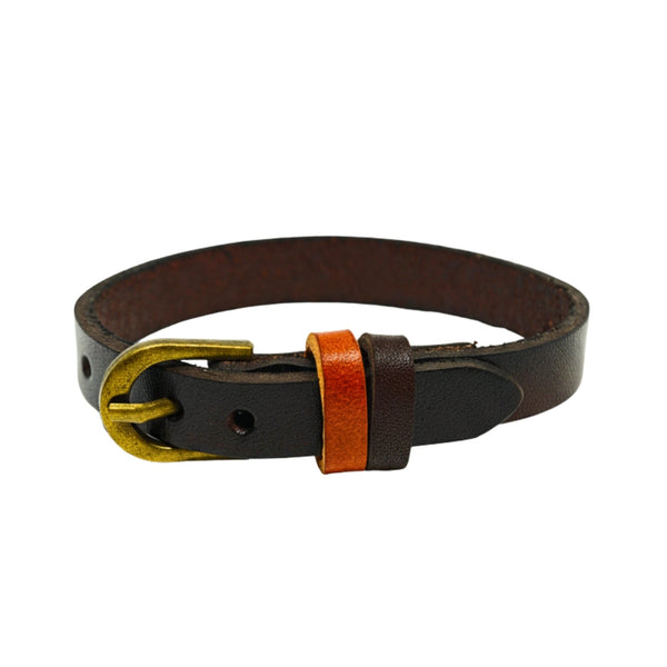VINTAGE LOOP - 10mm Dark Brown Genuine Leather Adjustable Bracelet for Men & Boys (8.8 inch)