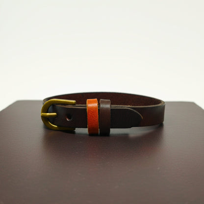 THE MEN THING Leather Bracelet VINTAGE LOOP - 10mm Dark Brown Genuine Leather Adjustable Bracelet for Men & Boys (8.8 inch)