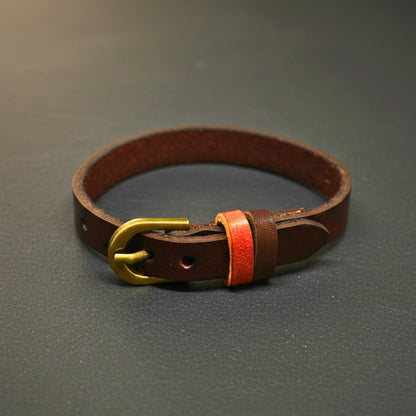 THE MEN THING Leather Bracelet VINTAGE LOOP - 10mm Dark Brown Genuine Leather Adjustable Bracelet for Men & Boys (8.8 inch)