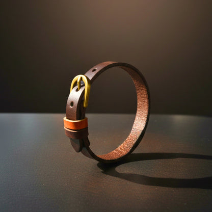 THE MEN THING Leather Bracelet VINTAGE LOOP - 10mm Dark Brown Genuine Leather Adjustable Bracelet for Men & Boys (8.8 inch)