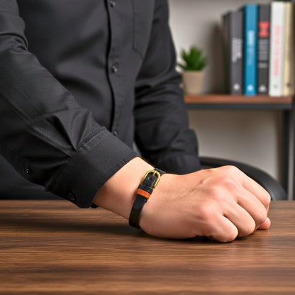 THE MEN THING Leather Bracelet VINTAGE LOOP - 10mm Dark Brown Genuine Leather Adjustable Bracelet for Men & Boys (8.8 inch)