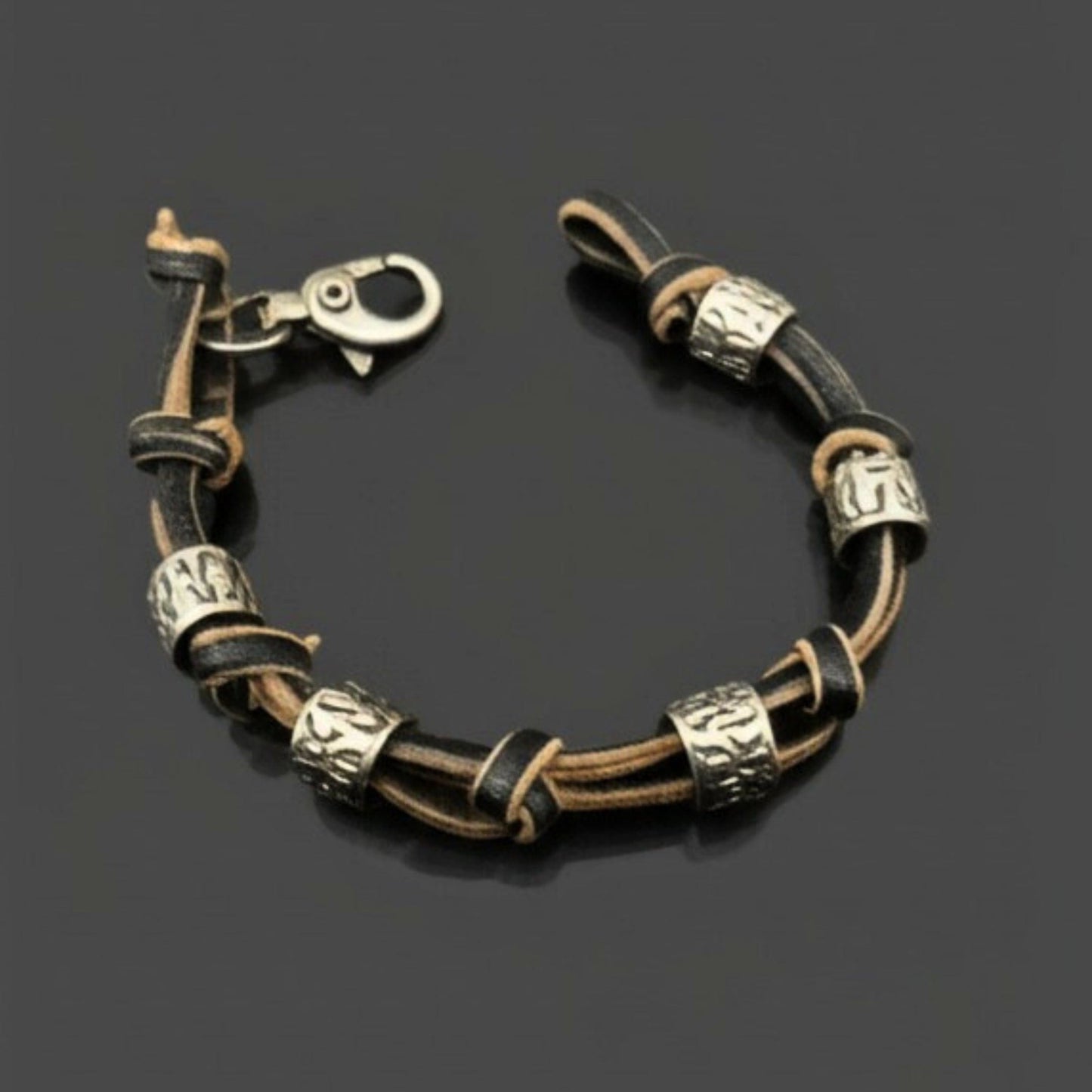 THE MEN THING Leather Bracelet VINTAGE NOVA - Genuine Leather Braided Bracelet with Lobster Clasp for Men & Boys (8 inch)