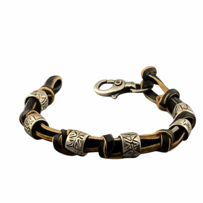 THE MEN THING Leather Bracelet VINTAGE NOVA - Genuine Leather Braided Bracelet with Lobster Clasp for Men & Boys (8 inch)