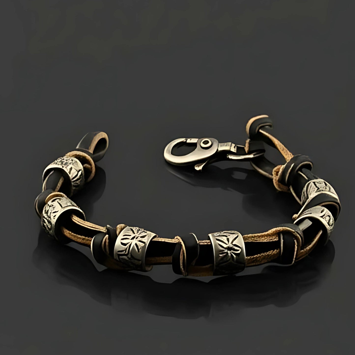 THE MEN THING Leather Bracelet VINTAGE NOVA - Genuine Leather Braided Bracelet with Lobster Clasp for Men & Boys (8 inch)