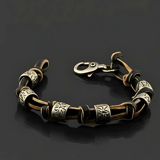 THE MEN THING Leather Bracelet VINTAGE NOVA - Genuine Leather Braided Bracelet with Lobster Clasp for Men & Boys (8 inch)