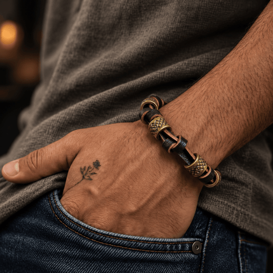 THE MEN THING Leather Bracelet VINTAGE NOVA - Genuine Leather Braided Bracelet with Lobster Clasp for Men & Boys (8 inch)