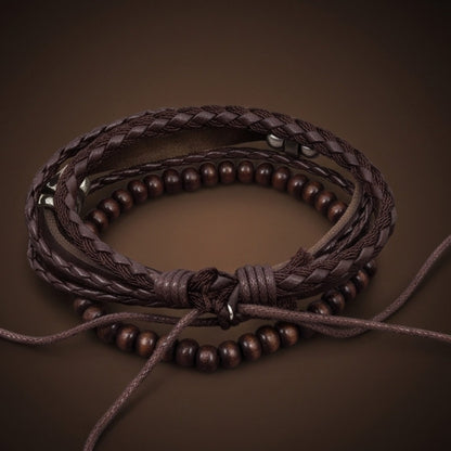 THE MEN THING Leather Bracelet VINTAGE PLUME - 3Pcs Genuine Leather Adjustable Bracelets Set for Men & Boys (8 inch)
