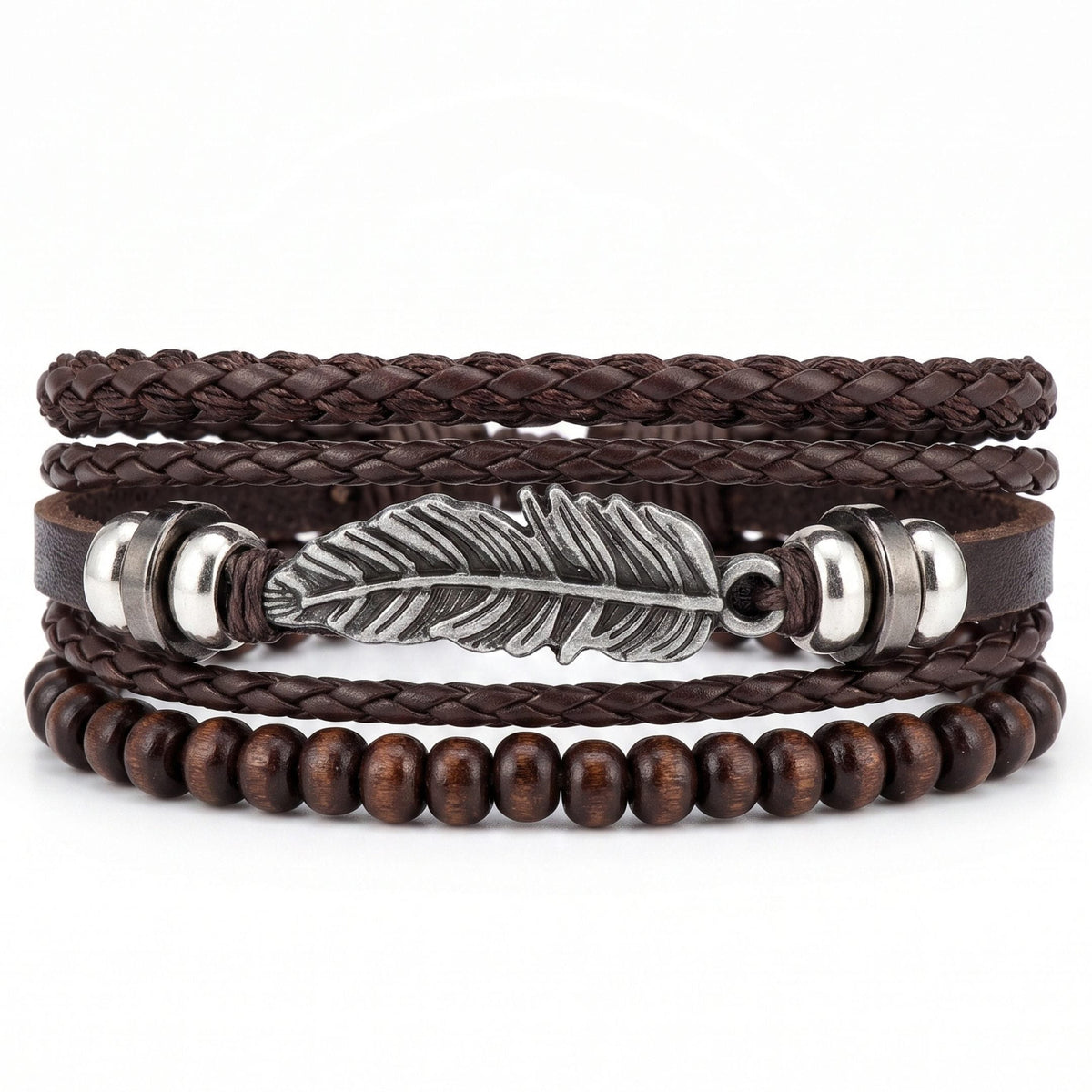 THE MEN THING Leather Bracelet VINTAGE PLUME - 3Pcs Genuine Leather Adjustable Bracelets Set for Men & Boys (8 inch)