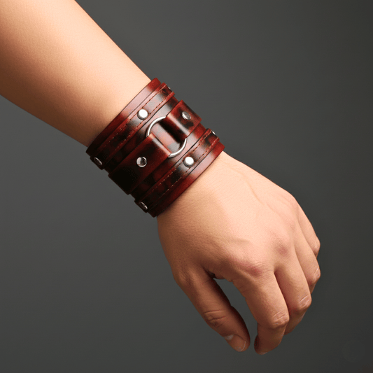 THE MEN THING Leather Bracelet VINTAGE REBEL - 70.8mm Brown Genuine Leather Adjustable Bracelet for Men & Boys (7.5-8.5-9 inch)