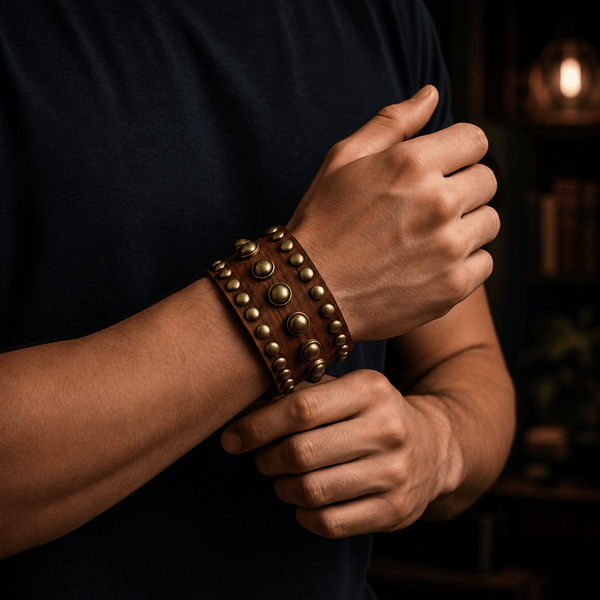 VINTAGE VALOR - 40.7mm Brown Genuine Leather Adjustable Bracelet for Men & Boys (9.3 inch)