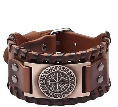 THE MEN THING Leather Bracelet WAYFINDER VIKING BROWN - "38"mm Wide Genuine Leather Adjustable Cuff Bracelet with Stainless Steel Hook for Men & Boys