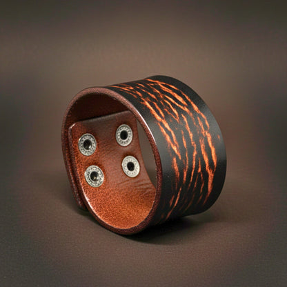 THE MEN THING Leather Bracelet WILD FLAME - 40mm Brown Genuine Leather Adjustable Bracelet for Men & Boys (9 inch)